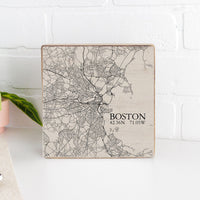 Boston Neutral City Map Wood Block