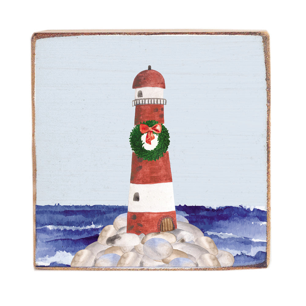 Holiday Lighthouse Wood Block