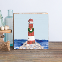 Holiday Lighthouse Wood Block