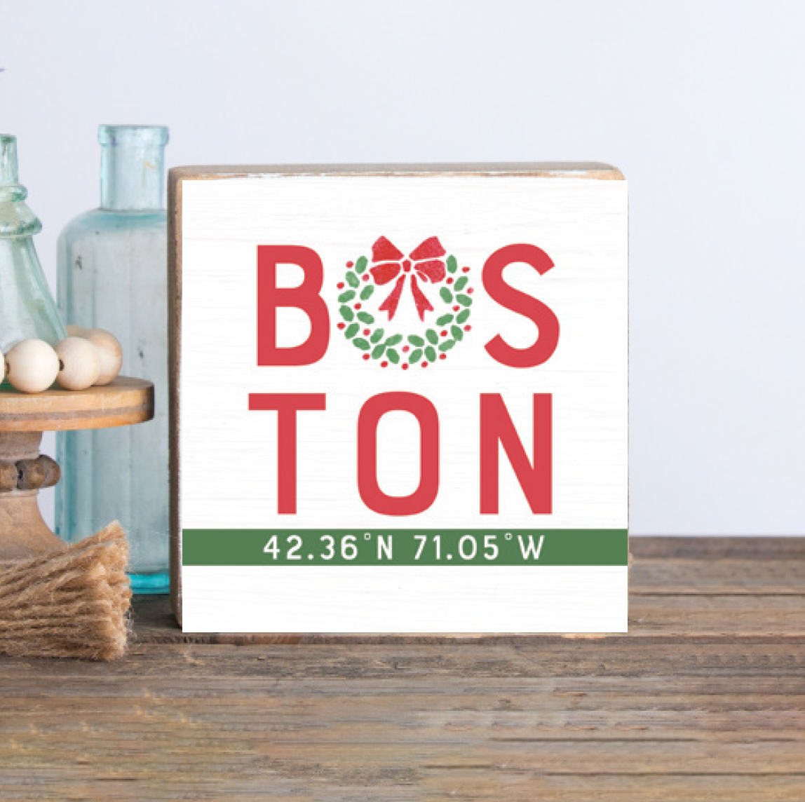 Boston Wreath Decorative Wooden Block