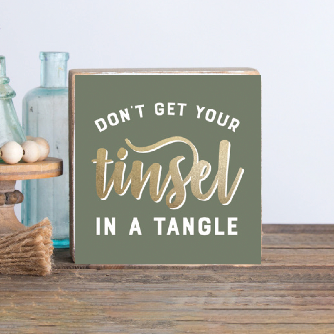 Tinsel Decorative Wooden Block