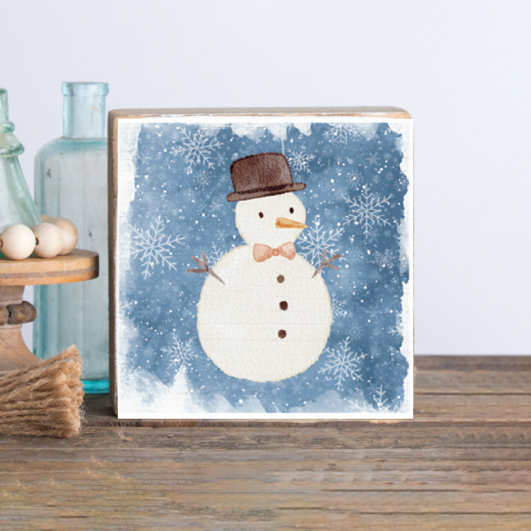 Watercolor Snowman Decorative Wooden Block