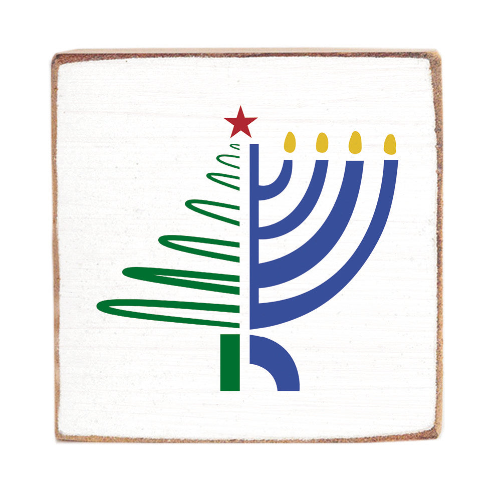 Christmas Hanukkah Square Block Sign