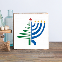 Christmas Hanukkah Square Block Sign