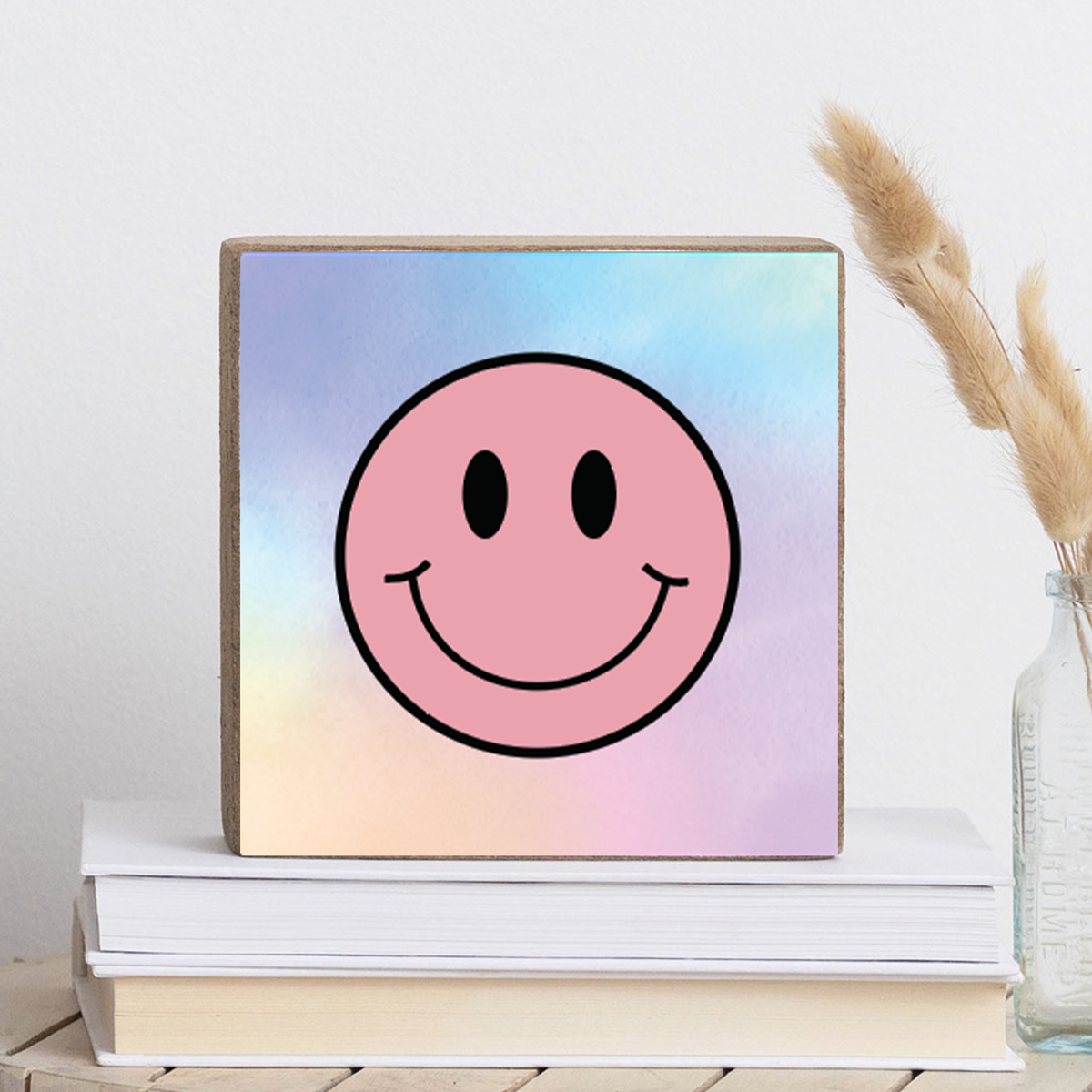 Tie Dye Smiley Decorative Wooden Block