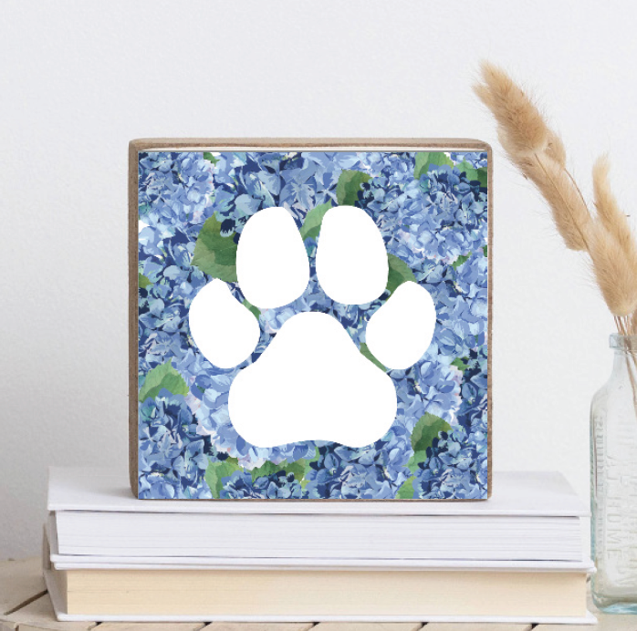 Blue and Green Paw Decorative Wooden Block