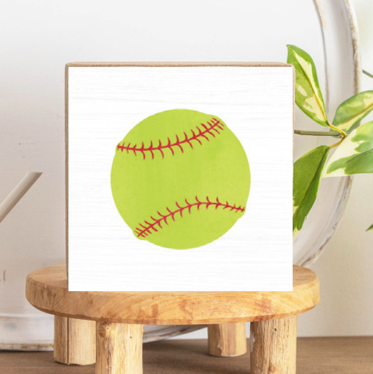 Softball Decorative Wooden Block