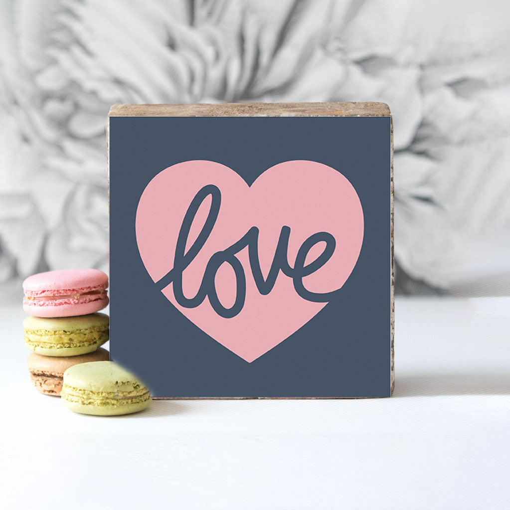 Script Love Heart Decorative Wooden Block