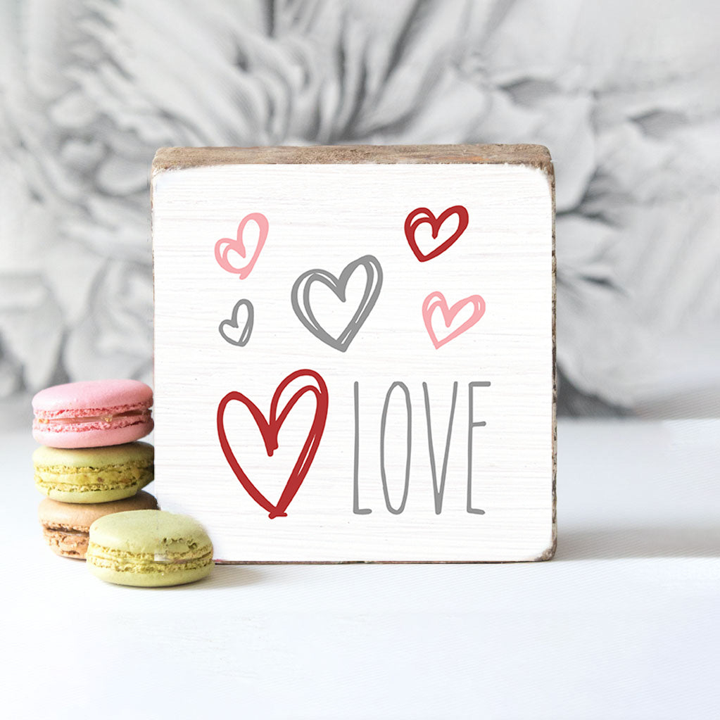 Love Hearts Decorative Wooden Block