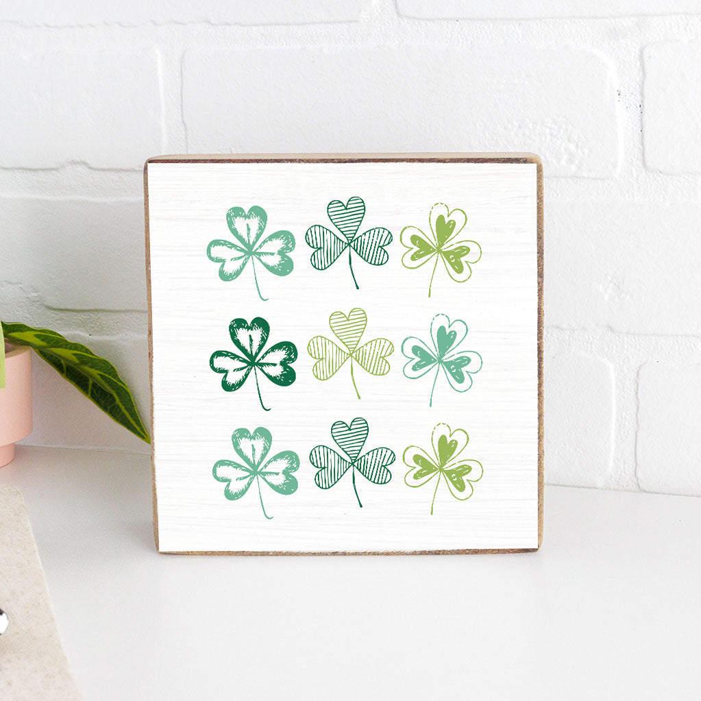 Repeating Shamrocks Decorative Wooden Block