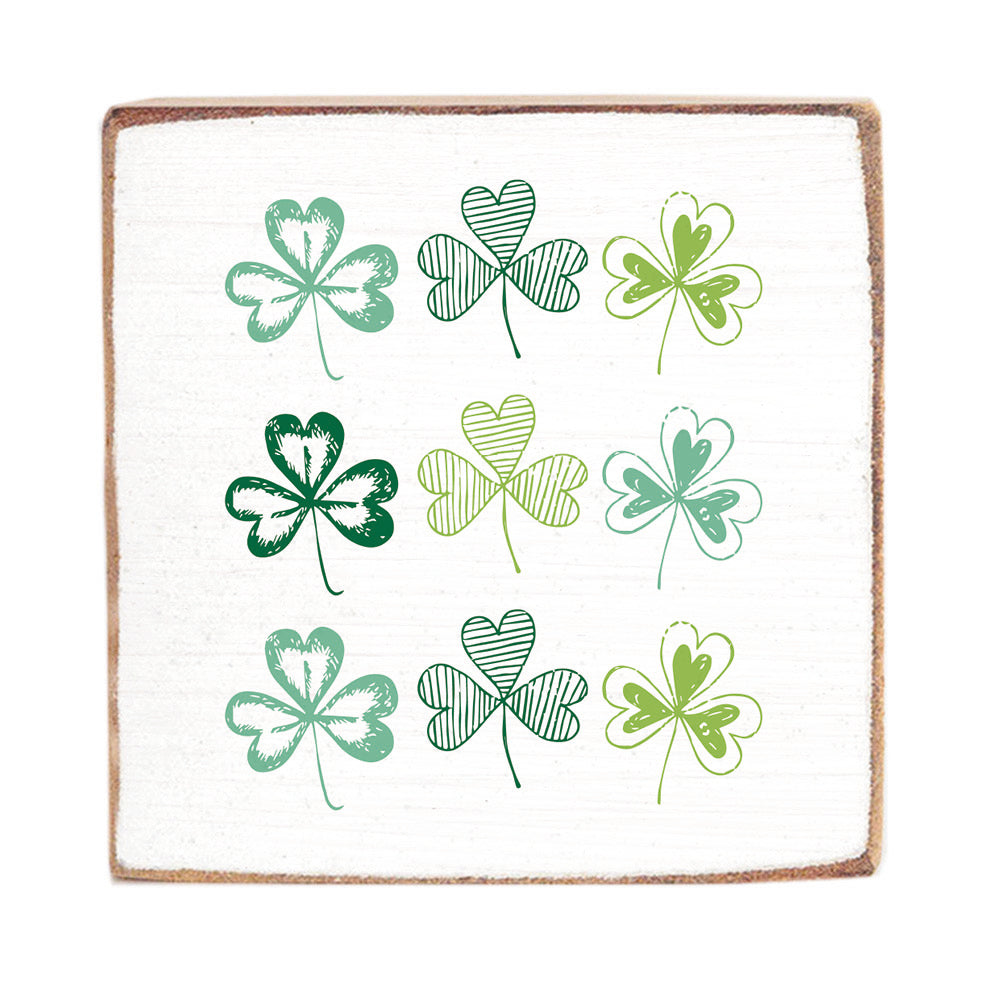Repeating Shamrocks Decorative Wooden Block