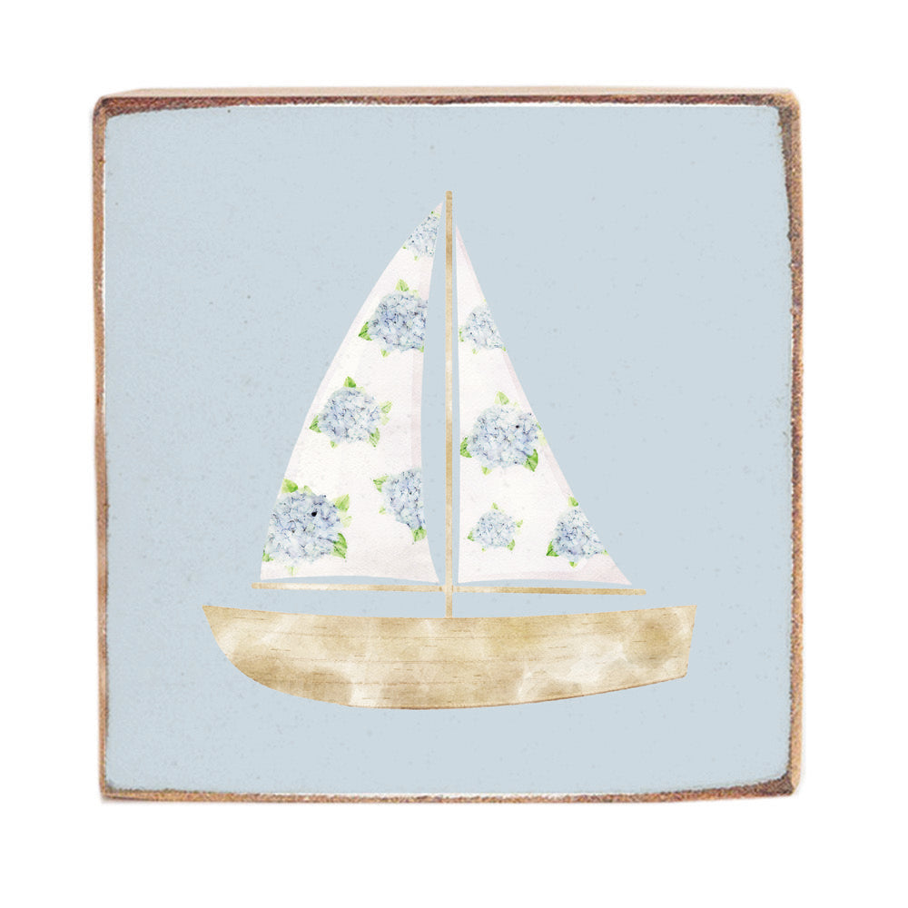 Hydrangea Sailboat Square Block Sign