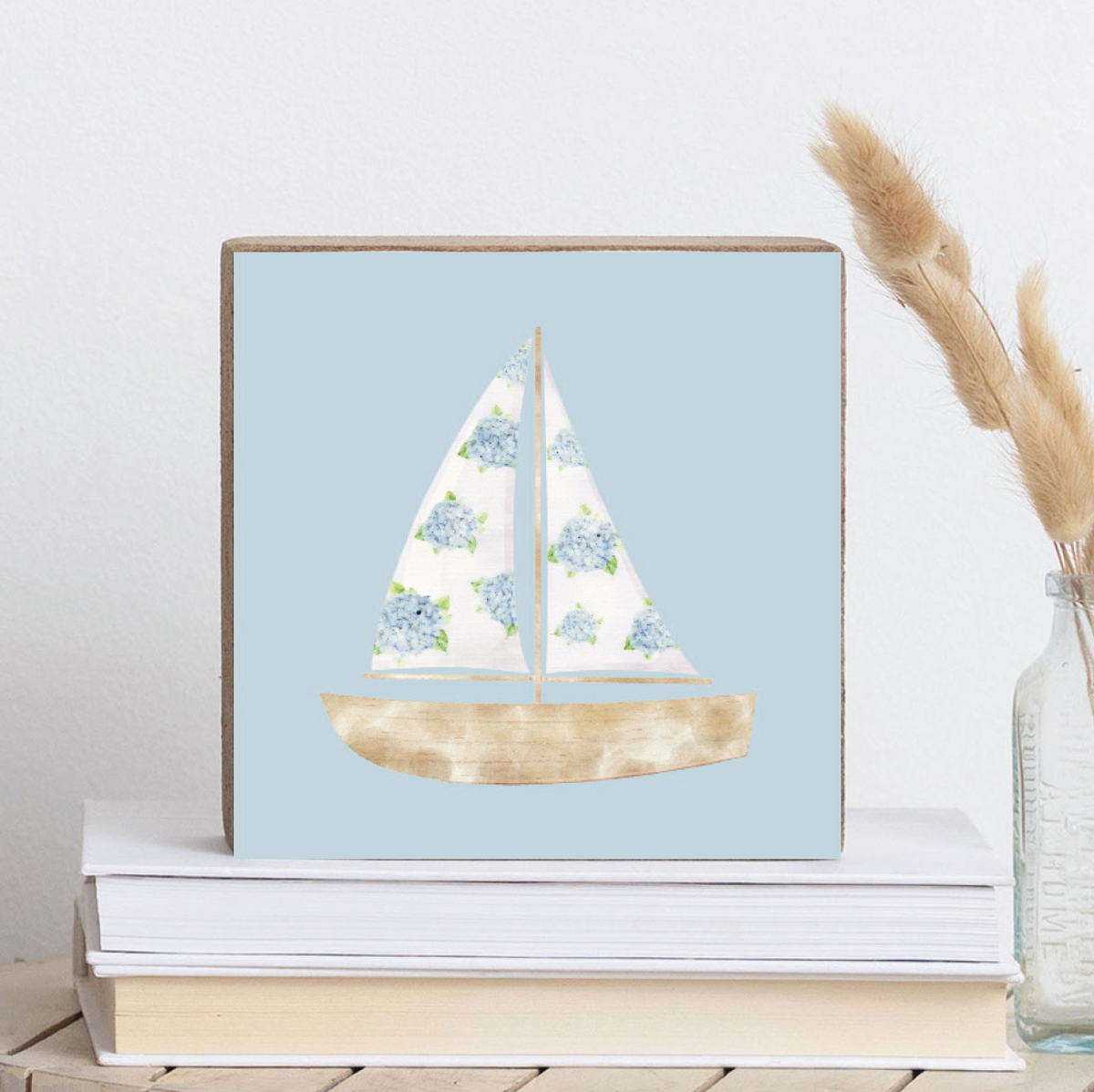 Hydrangea Sailboat Square Block Sign