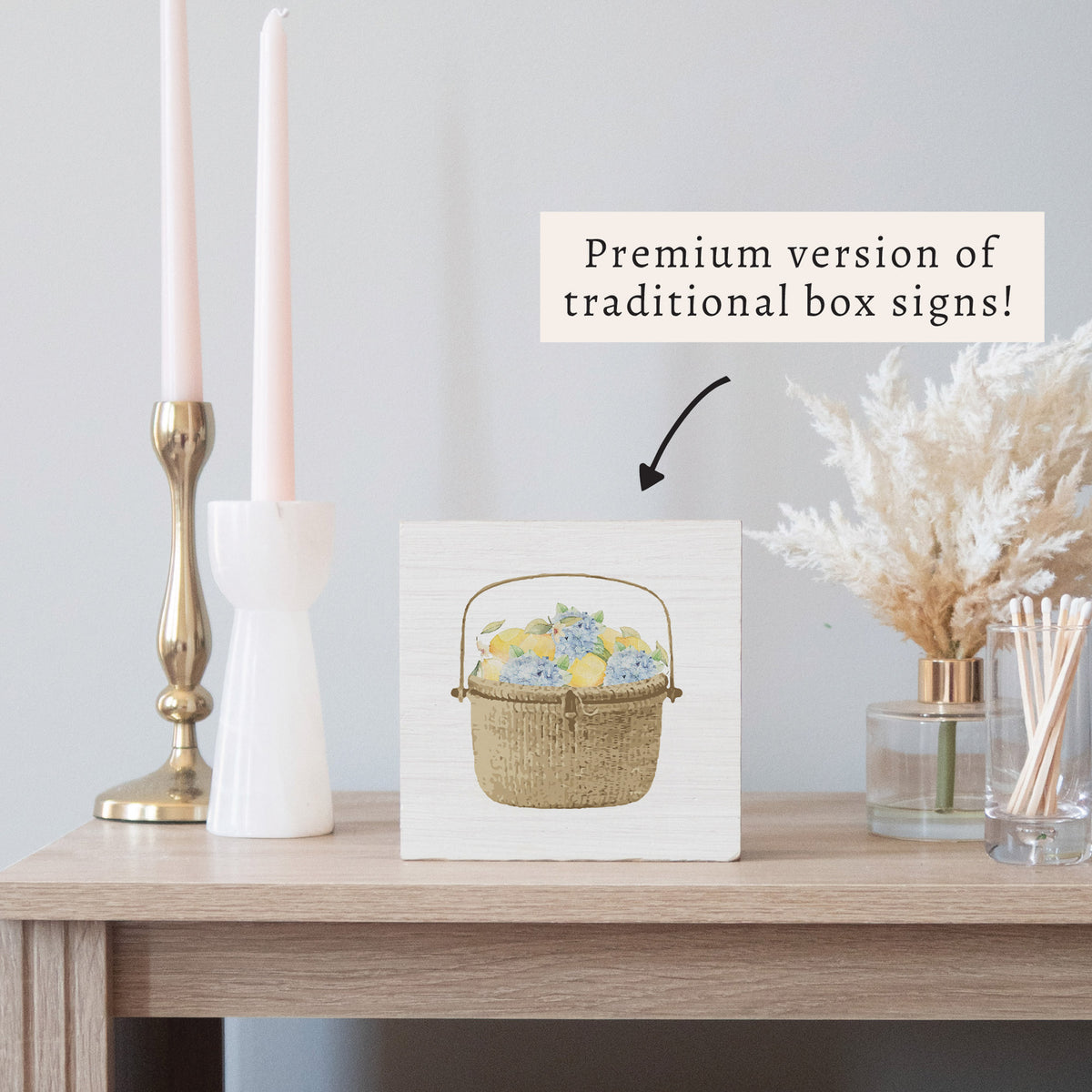 Lemon Hydrangea Basket Block Sign