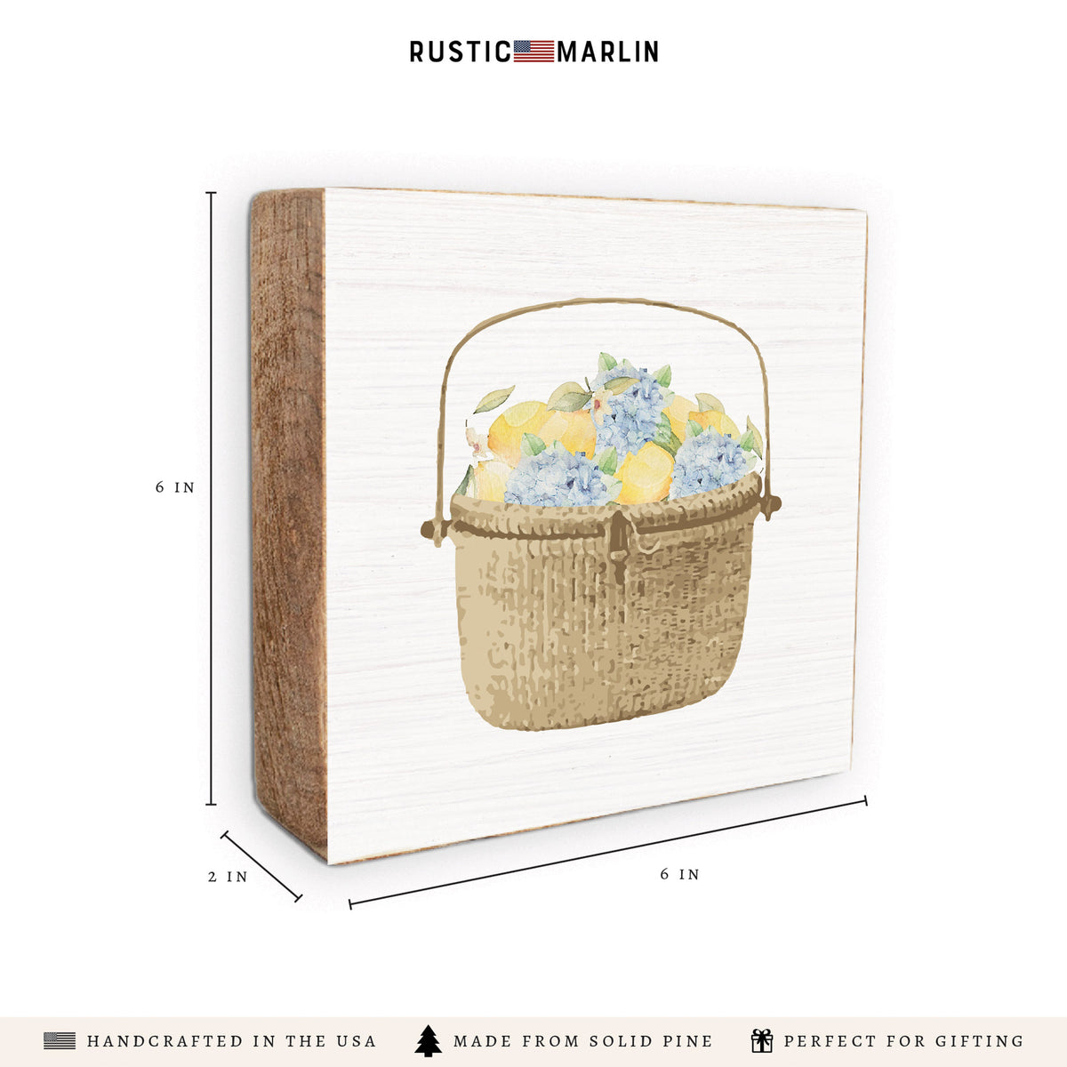 Lemon Hydrangea Basket Block Sign