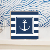 Navy Anchor Stripes Wood Block