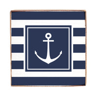 Navy Anchor Stripes Wood Block