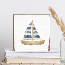 Load image into Gallery viewer, Watercolor Sailboat Decorative Wooden Block

