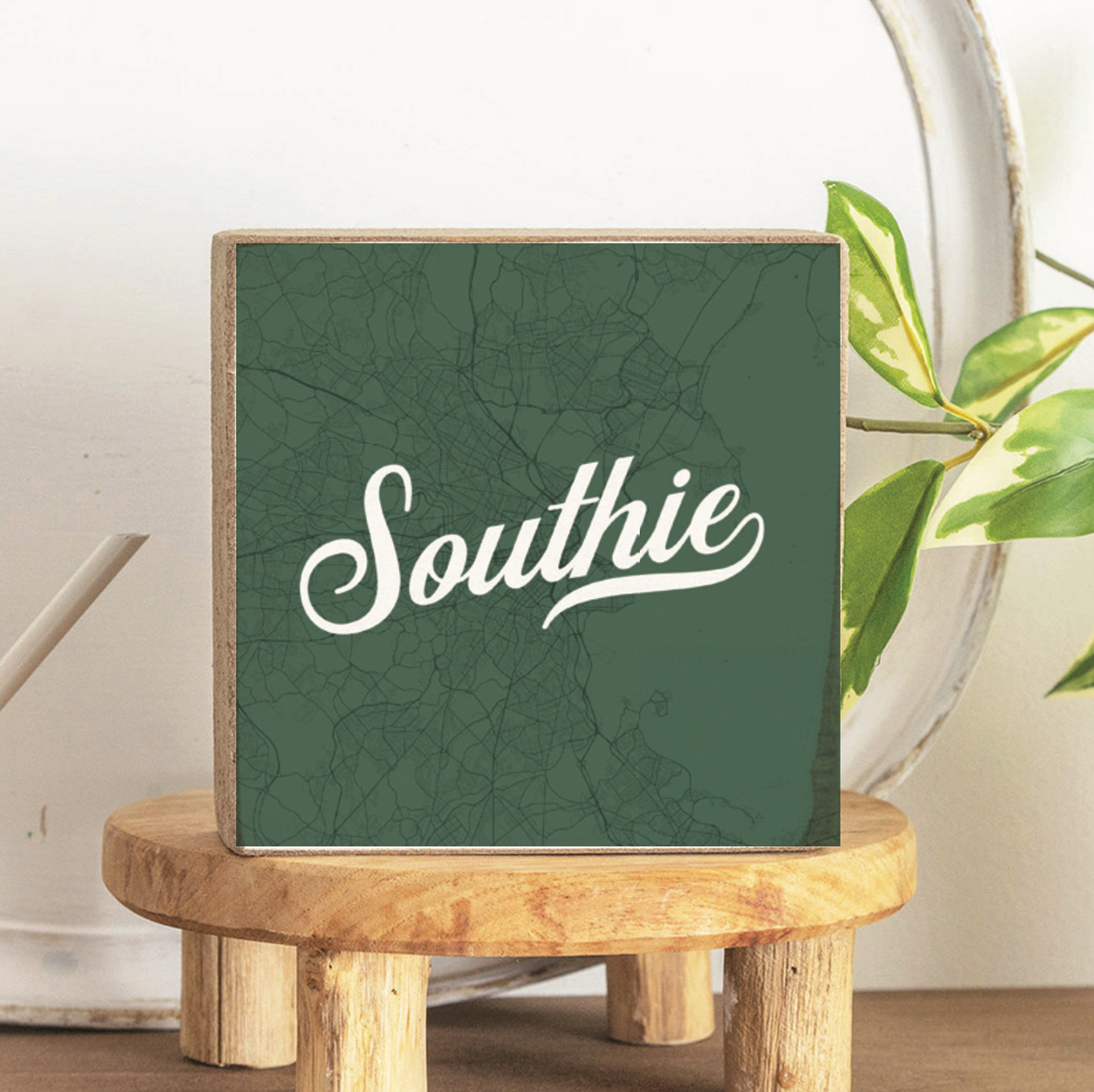 Southie Vintage Green City Map Wood Block