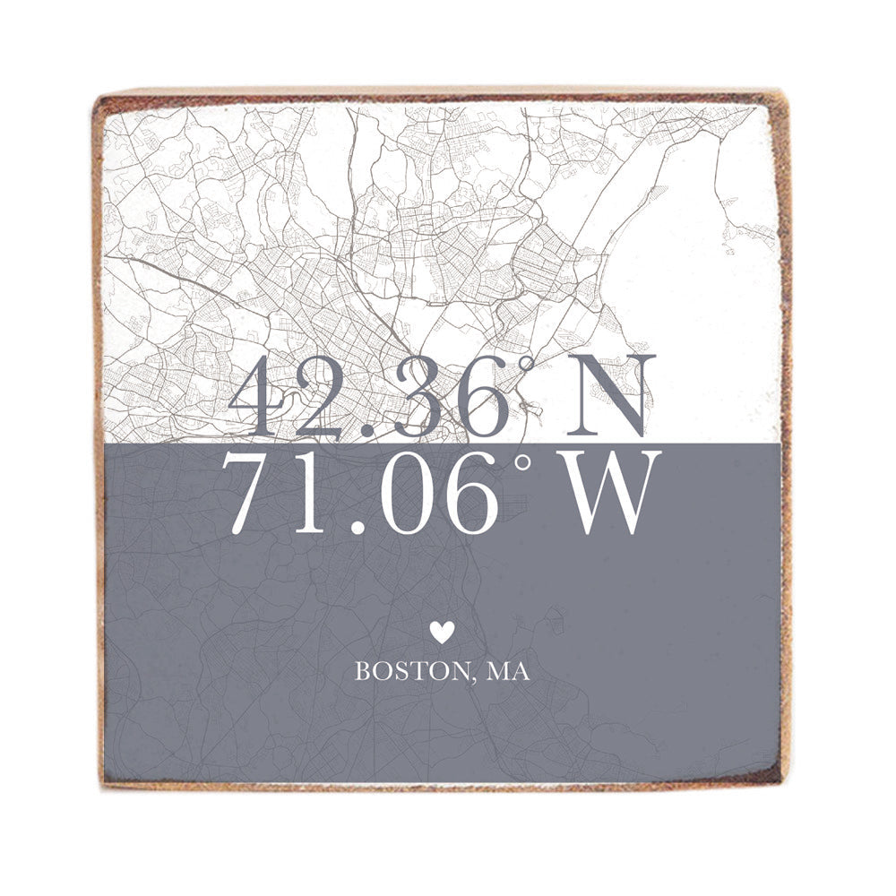 Color Block Boston Coordinates Wood Block
