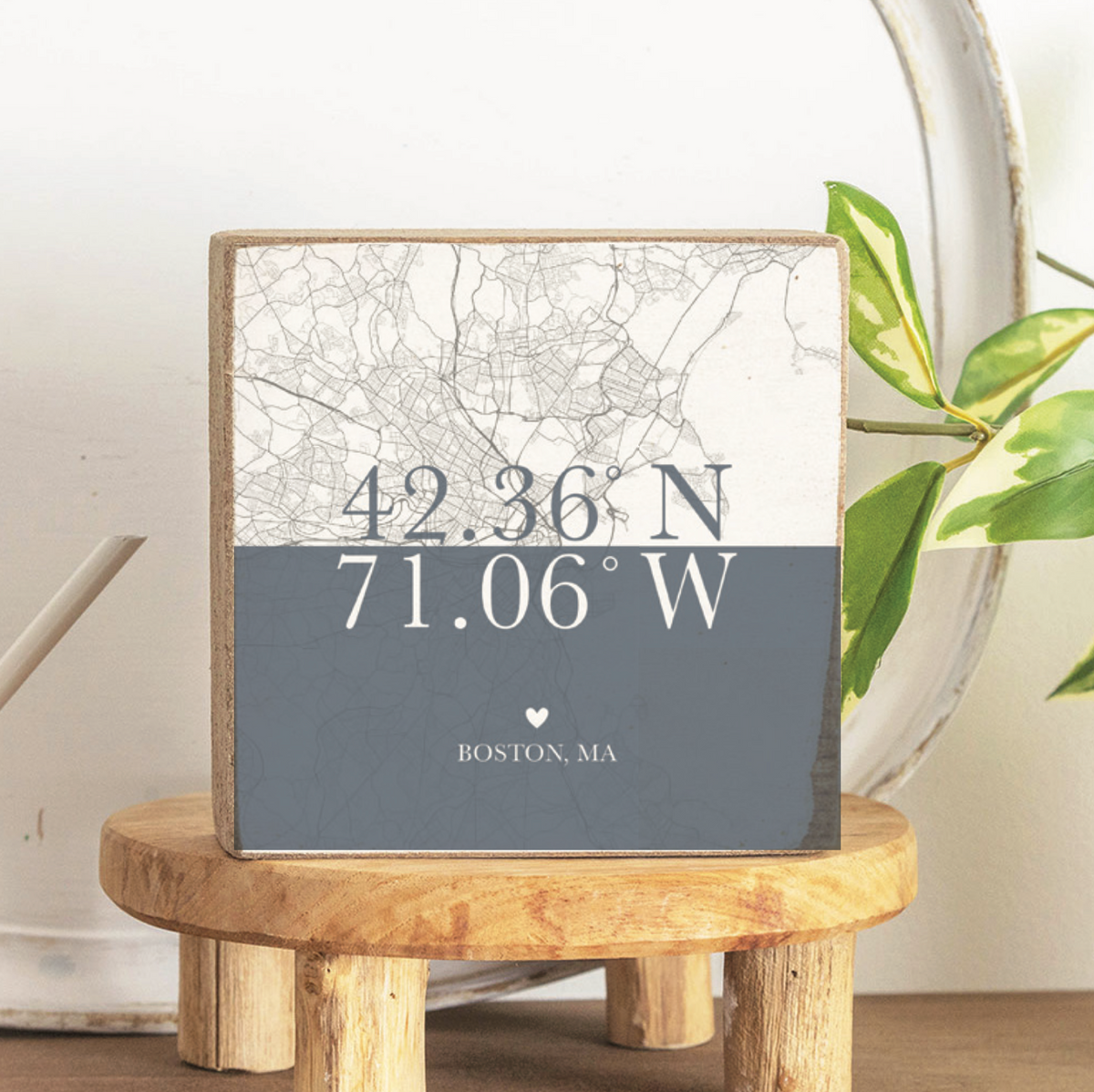 Color Block Boston Coordinates Wood Block