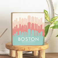 Boston Pastel Skyline Wood Block