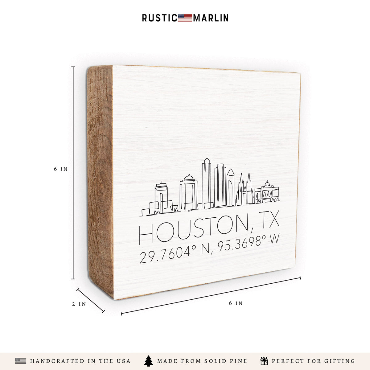 Houston Skyline Coordinates Block Sign