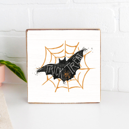 Trick or Treat Bat Decorative Wooden Block