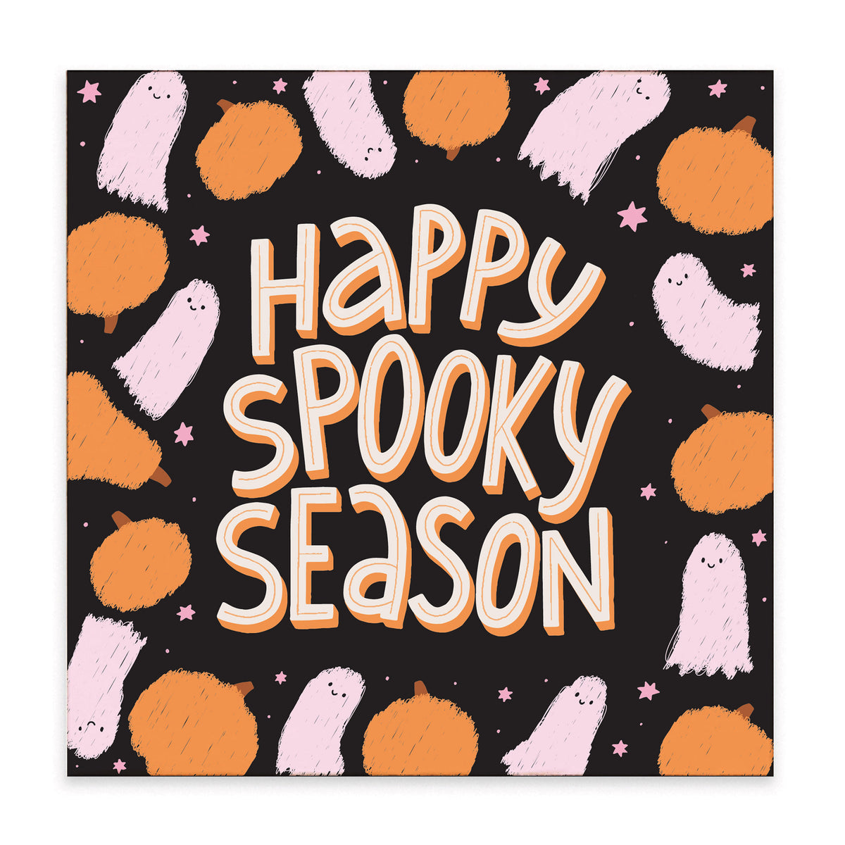 Ghosts Happy Spooky Season Block Sign
