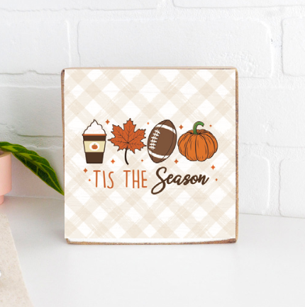 Fall 'Tis The Season Decorative Wooden Block