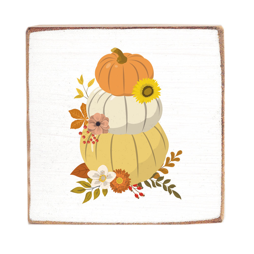 Stacked Muted Pastel Pumpkins  Square Block Sign