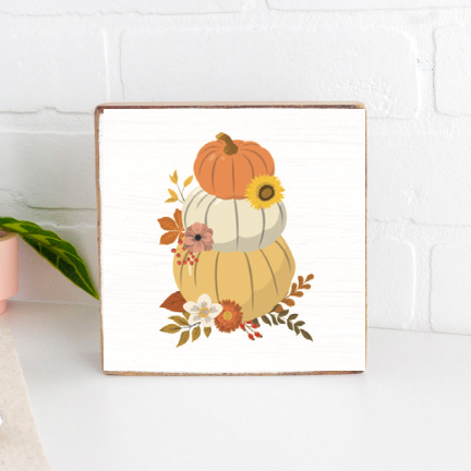 Stacked Muted Pastel Pumpkins  Square Block Sign