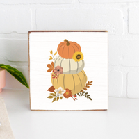 Stacked Muted Pastel Pumpkins  Square Block Sign