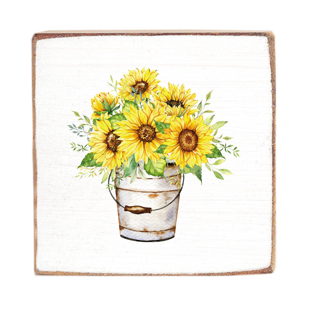 Sunflower Bucket Square Block Sign