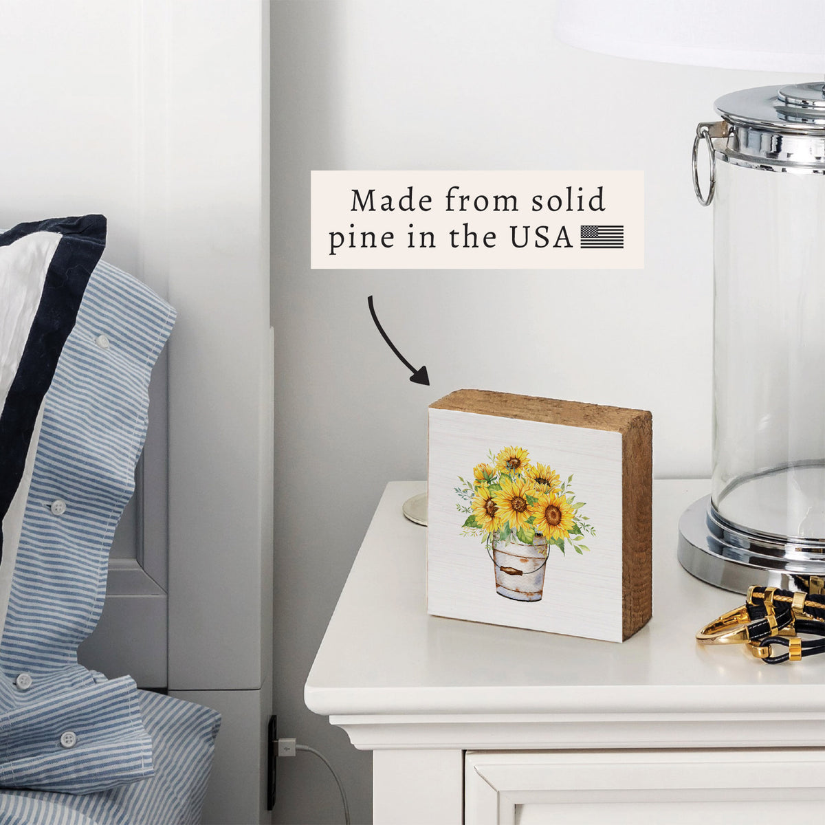 Sunflower Bucket Block Sign