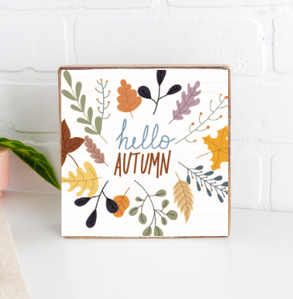 Hello Autumn Decorative Wooden Block