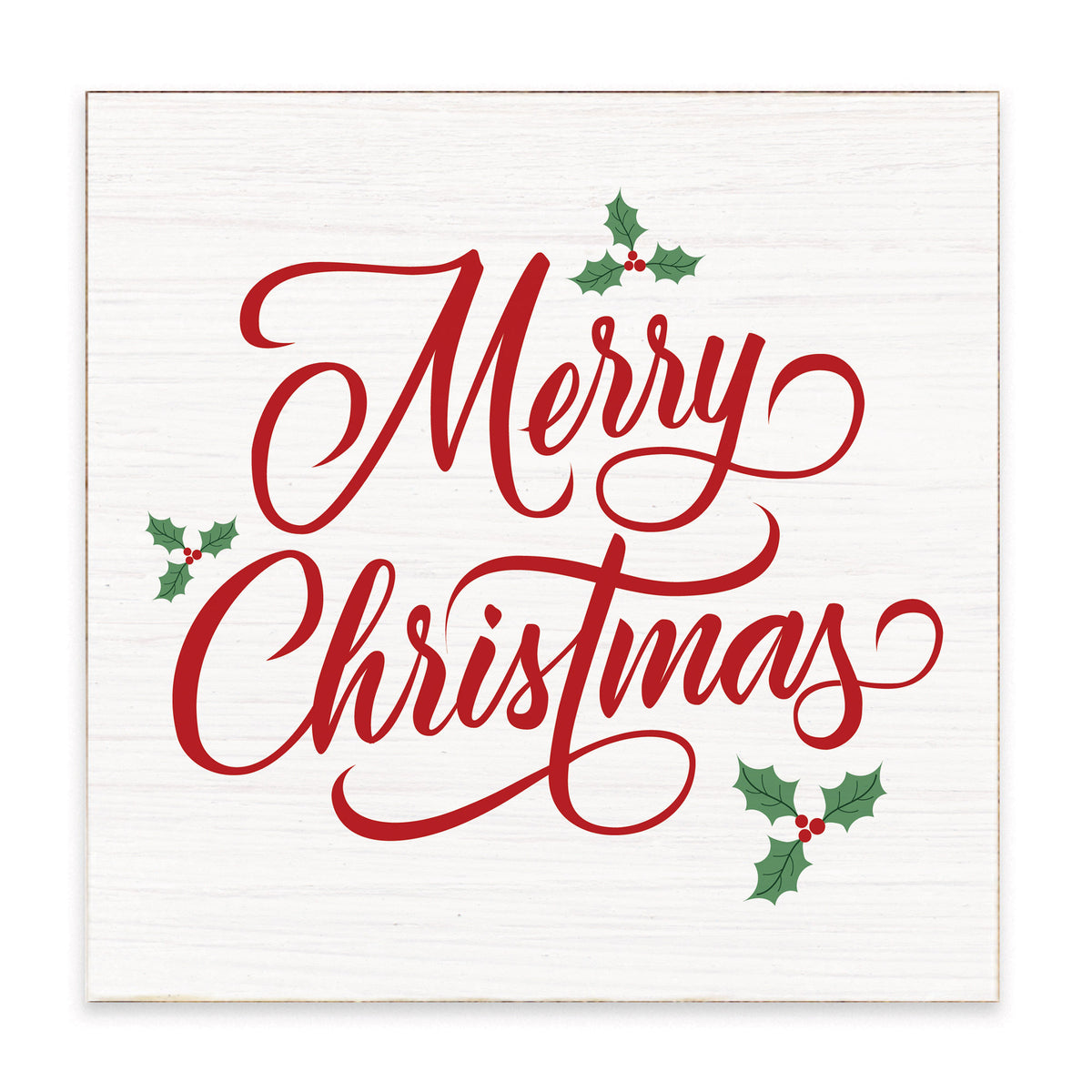 Merry Christmas Holly Block Sign