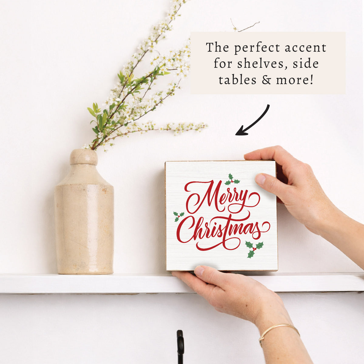Merry Christmas Holly Block Sign