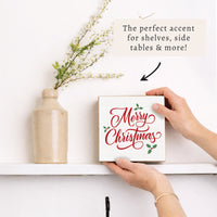 Merry Christmas Holly Block Sign