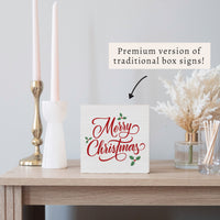Merry Christmas Holly Block Sign