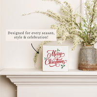 Merry Christmas Holly Block Sign