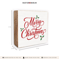 Merry Christmas Holly Block Sign