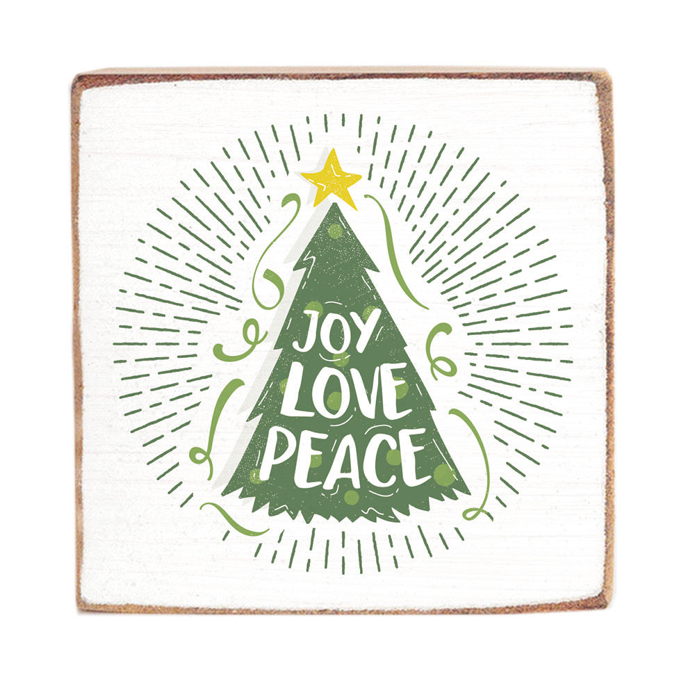 Joy Love Peace Holiday Season Wishes Wood Block
