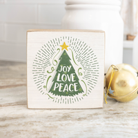 Joy Love Peace Holiday Season Wishes Wood Block