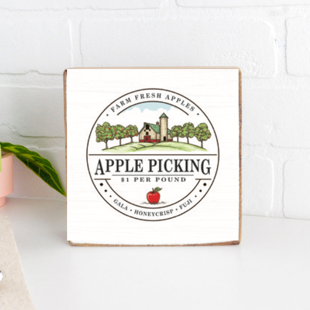 Apple Picking Decorative Wooden Block