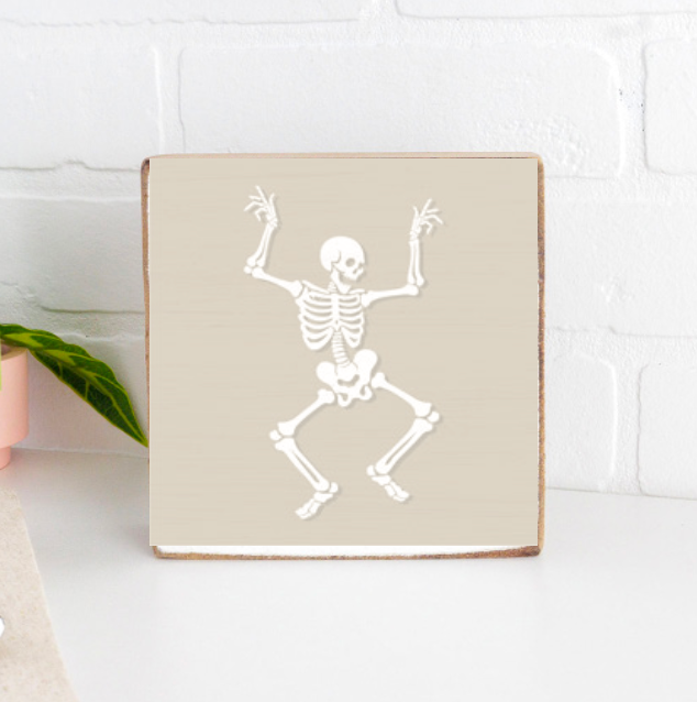 Dancing Skeleton Decorative Wooden Block