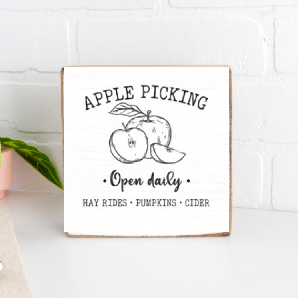 Open Daily Apple Picking Decorative Wooden Block