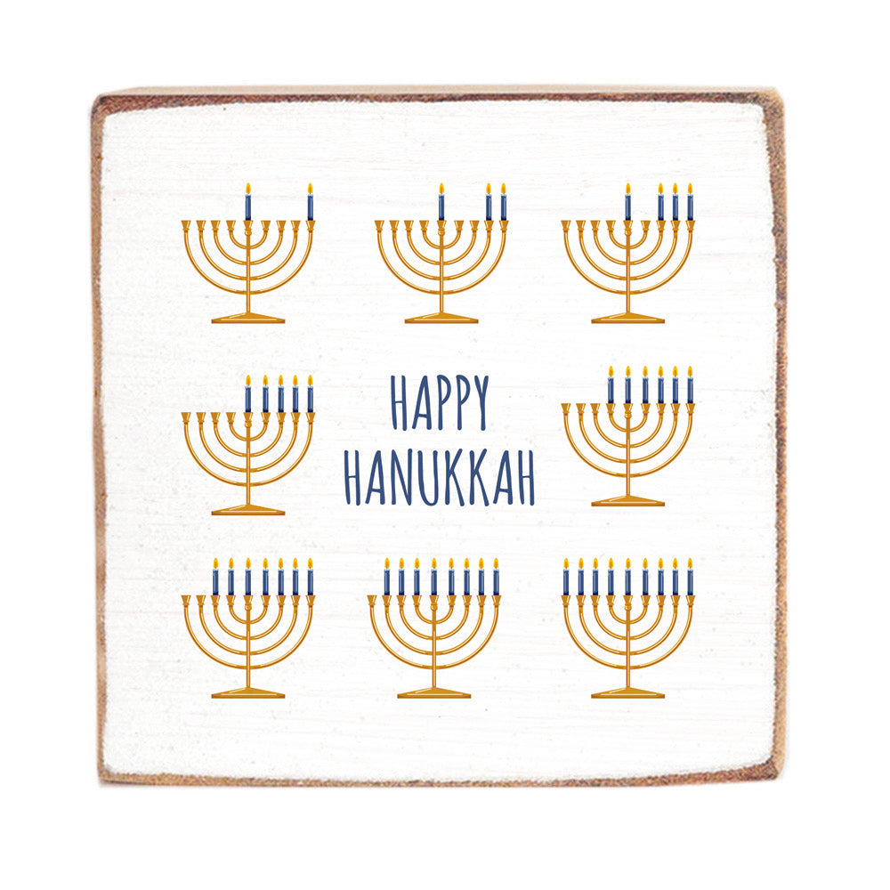 Happy Hanukkah Square Block Sign