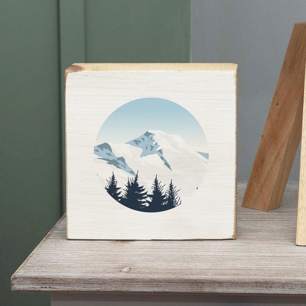 Scenic Mountain Top Decorative Wooden Block