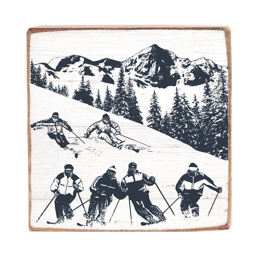 Retro Ski Run Wood Block